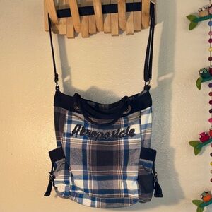 EUC AEROPOSTALE 100% COTTON BLUE PLAID CROSSBODY SHOULDER B